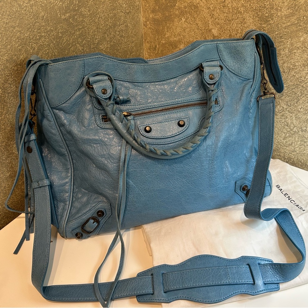 Balenciaga Stylish Blue Leather Shoulder Bag